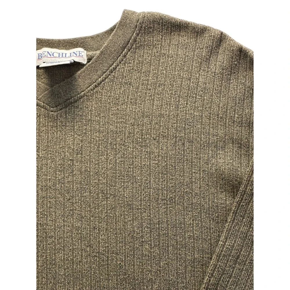 Vintage Benchline L Knit Sweater Fisherman Ribbed Crewneck Pullover Mens‎ Olive